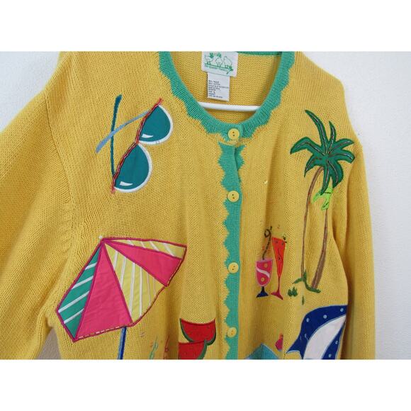 The Quacker Factory Large A Day At The Pool Cardigan Button Front Yellow Green - Picture 3 of 9